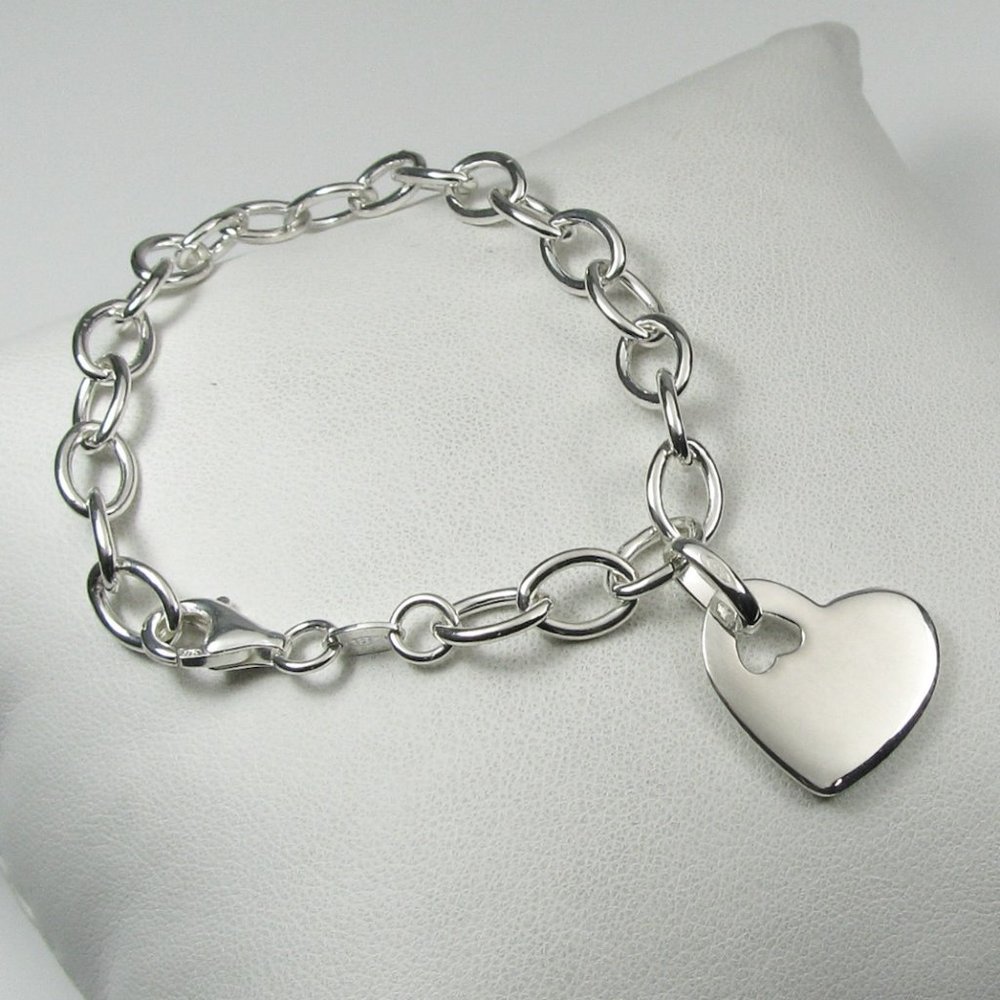 Sterling Silver Heart Charm Link Bracelet